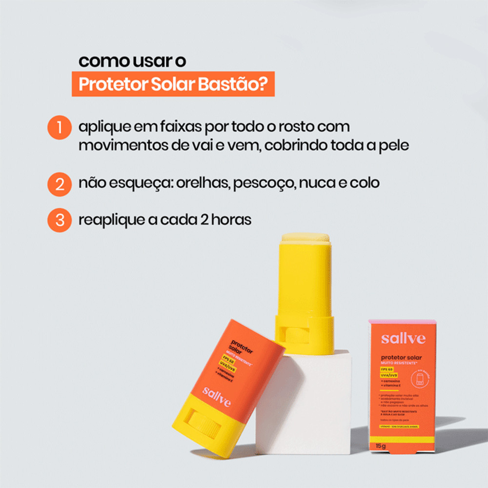 Protetor Solar Facial Sallve FPS 60 Super Resistente 15g Stick | Drogaria Pacheco
