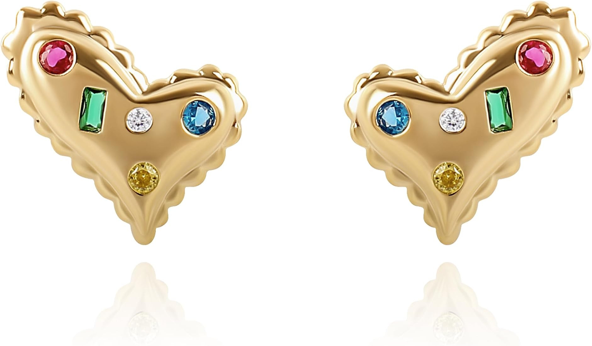 Cute Gold Heart Stud Earrings for Women 14K Gold Plated Dainty Love Heart Stud Earrings with Colo... | Amazon (US)