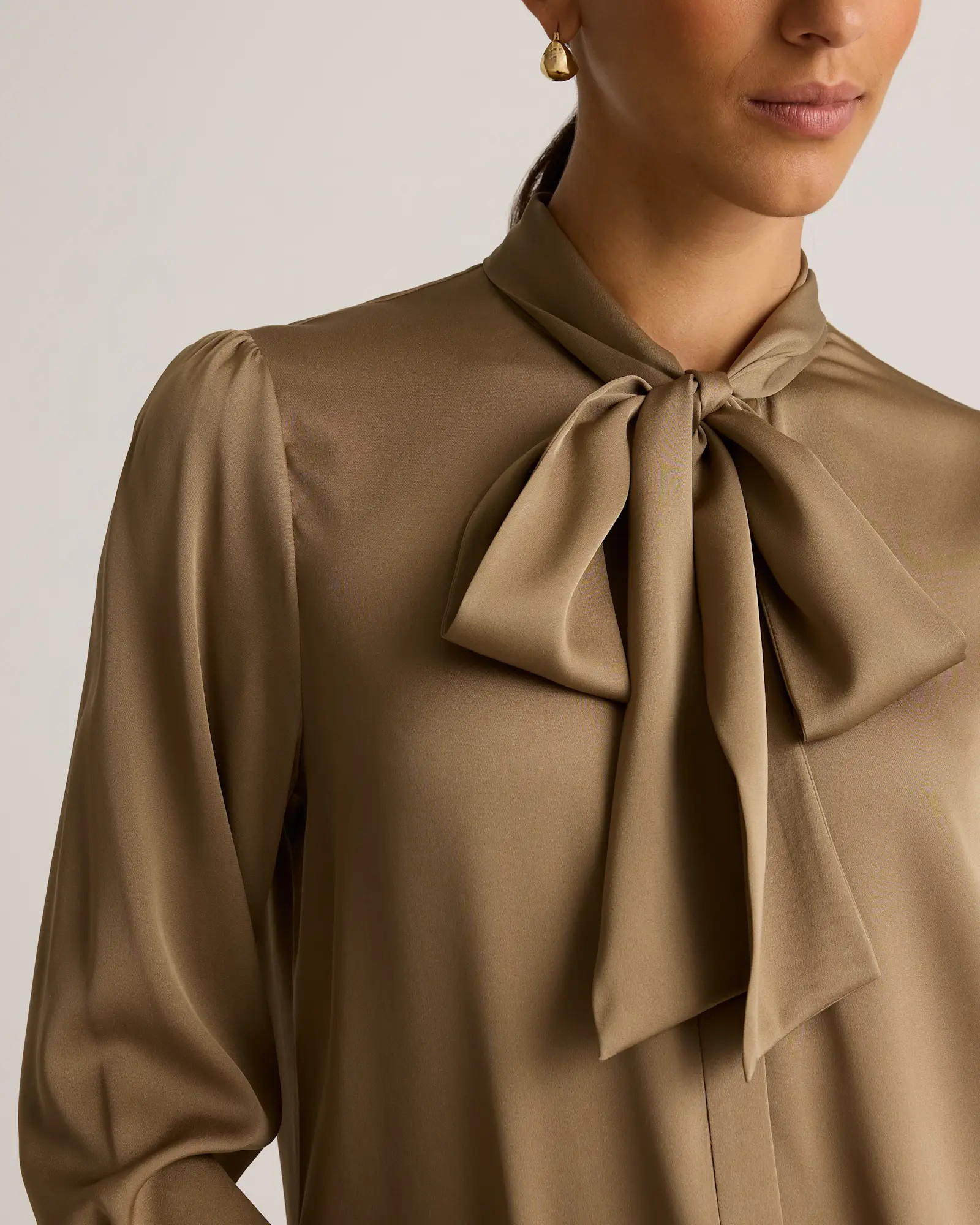 Washable Stretch Silk Tie Neck Blouse | Quince