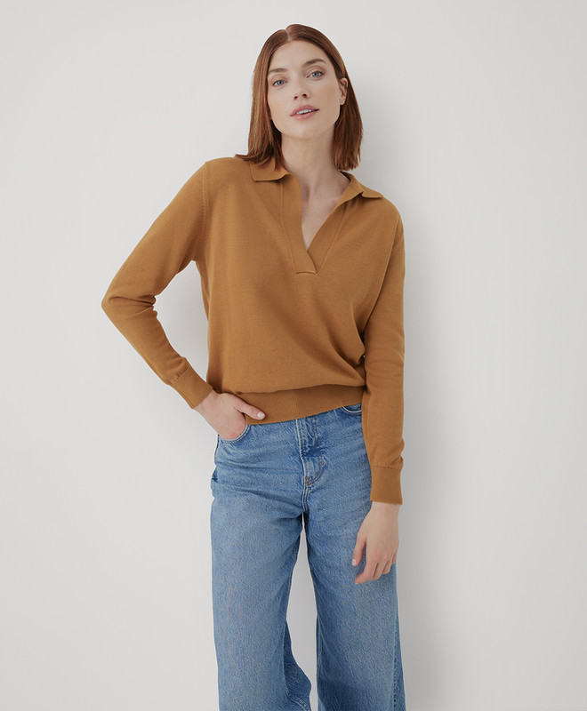 classic fine knit polo sweater | Pact Apparel