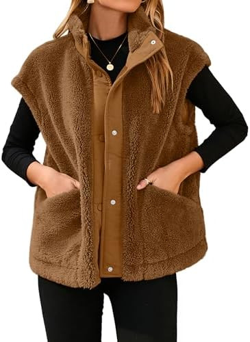 Glamaker Womens Fuzzy Fleece Vest Casual Loose Sherpa Vest Faux Fur Button Down Sleeveless Jacket... | Amazon (US)