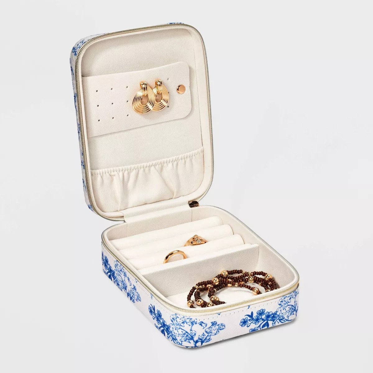 Floral Print Rectangle Travel Jewelry Organizer - A New Day™ White/Blue: Polyester Storage Bag,... | Target