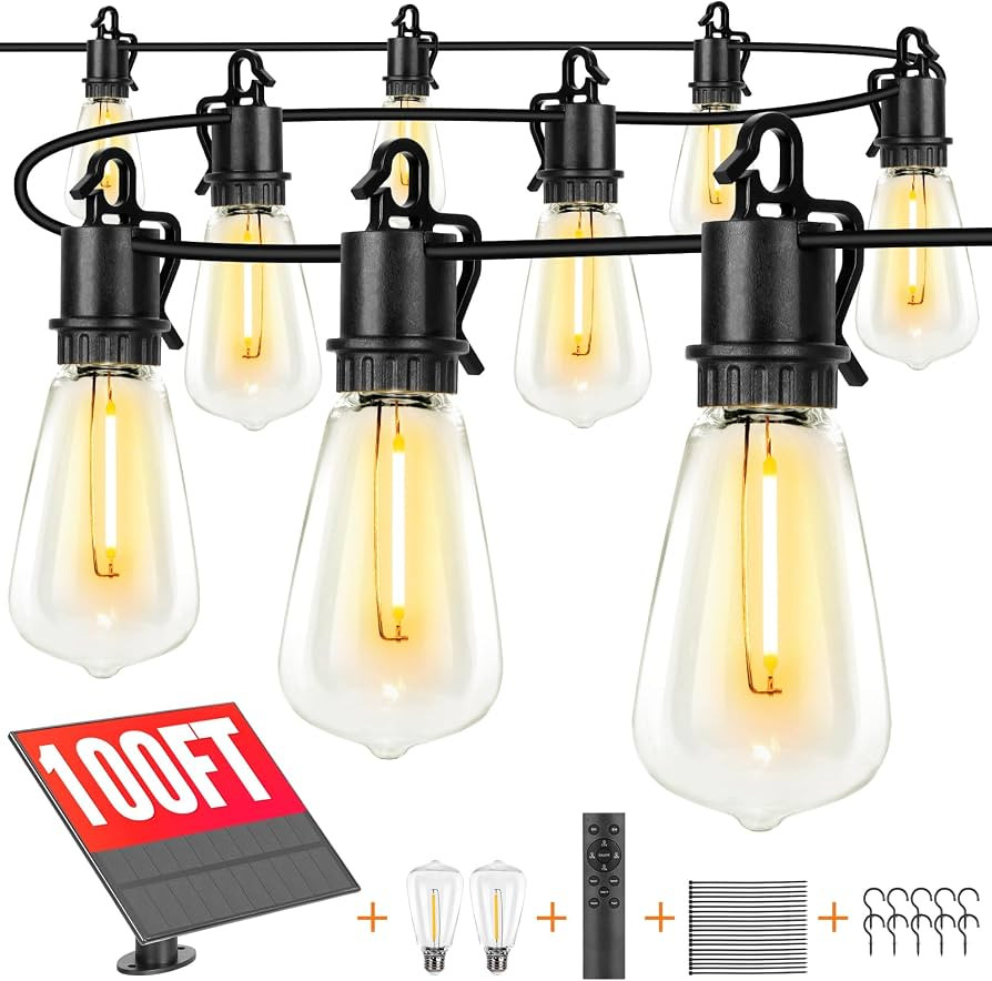 Solar Lights Outdoor String light patio deals 100FT with 32 Shatterproof, solar String Lights Out... | Amazon (US)