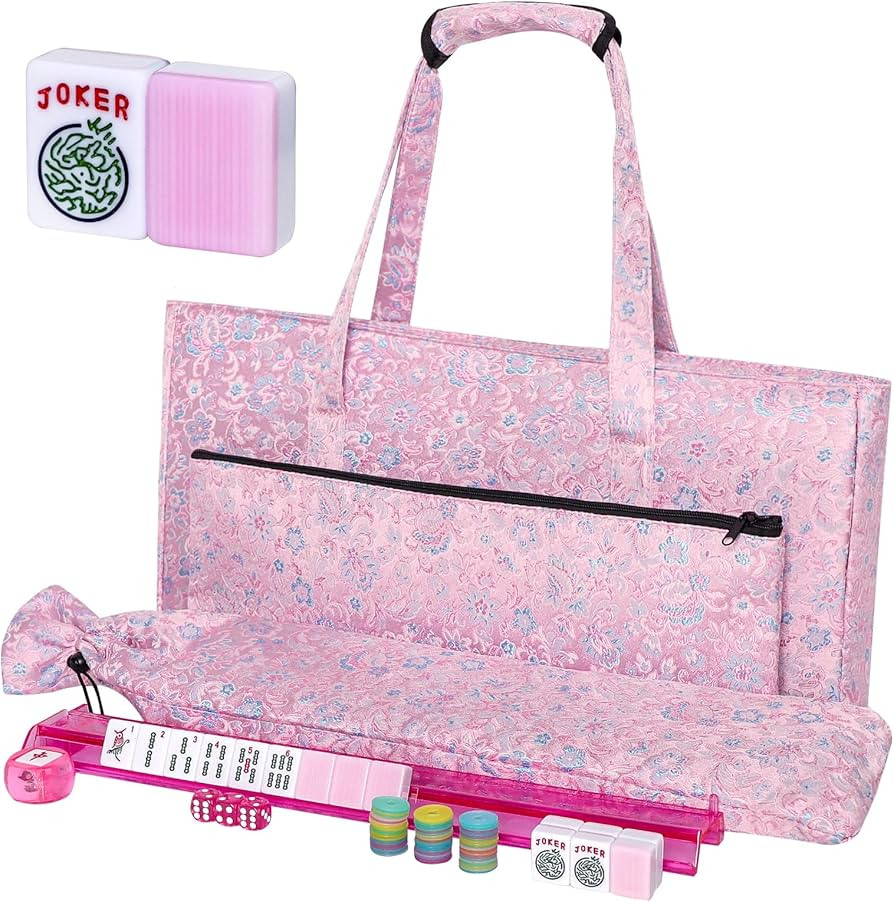 American Mahjong Game Set, 166 Pink Tiles, Pink Bag and Entire Accessories, 4 All-in-One Rack/Pus... | Amazon (US)