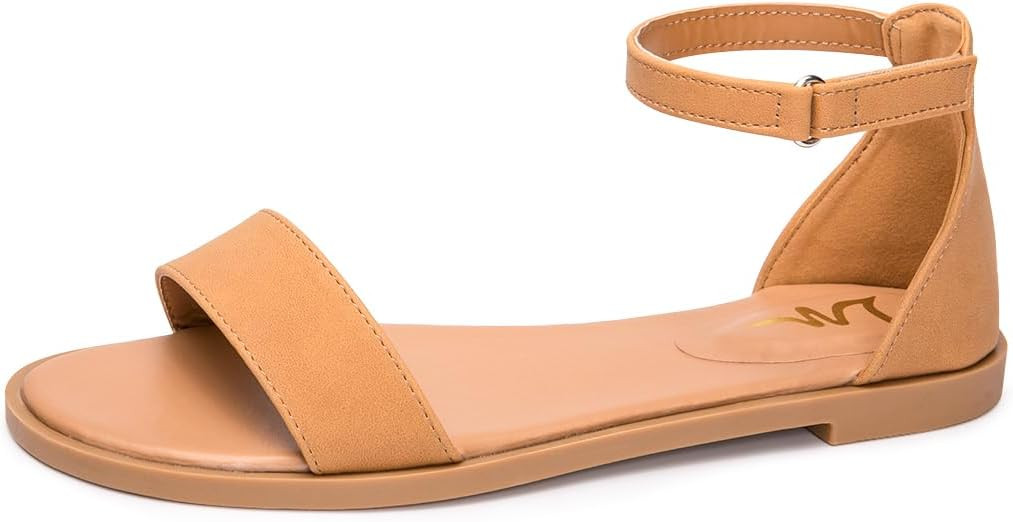 LM Women's Flat Sandals Open Toe One Band Ankle Strap Sandals Casual Summer Flat Sandals | Amazon (US)