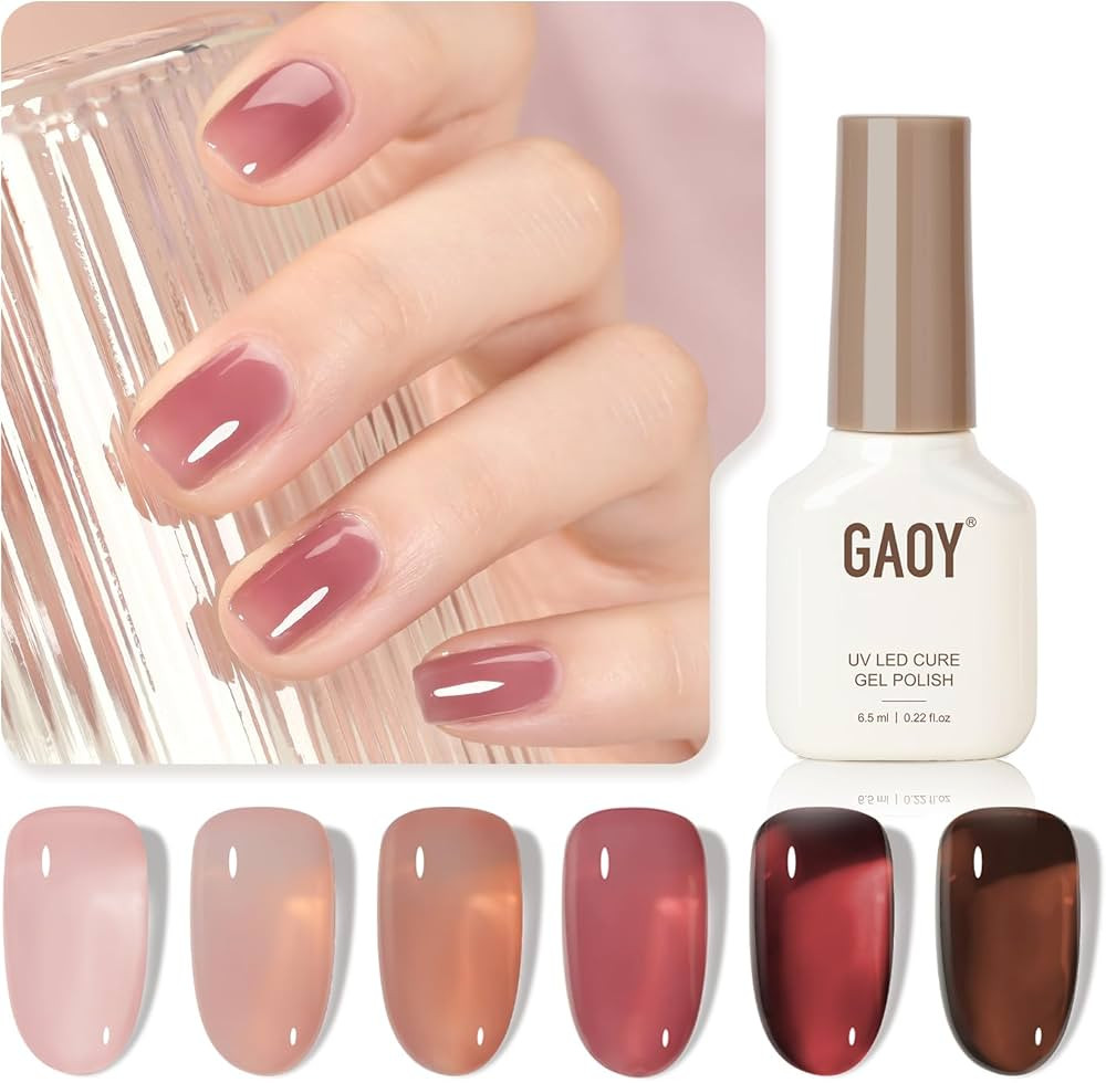 GAOY Rose Garden Jelly Gel Nail Polish of 6 Transparent Nude Red Pink Brown Colors Sheer Gel Poli... | Amazon (US)