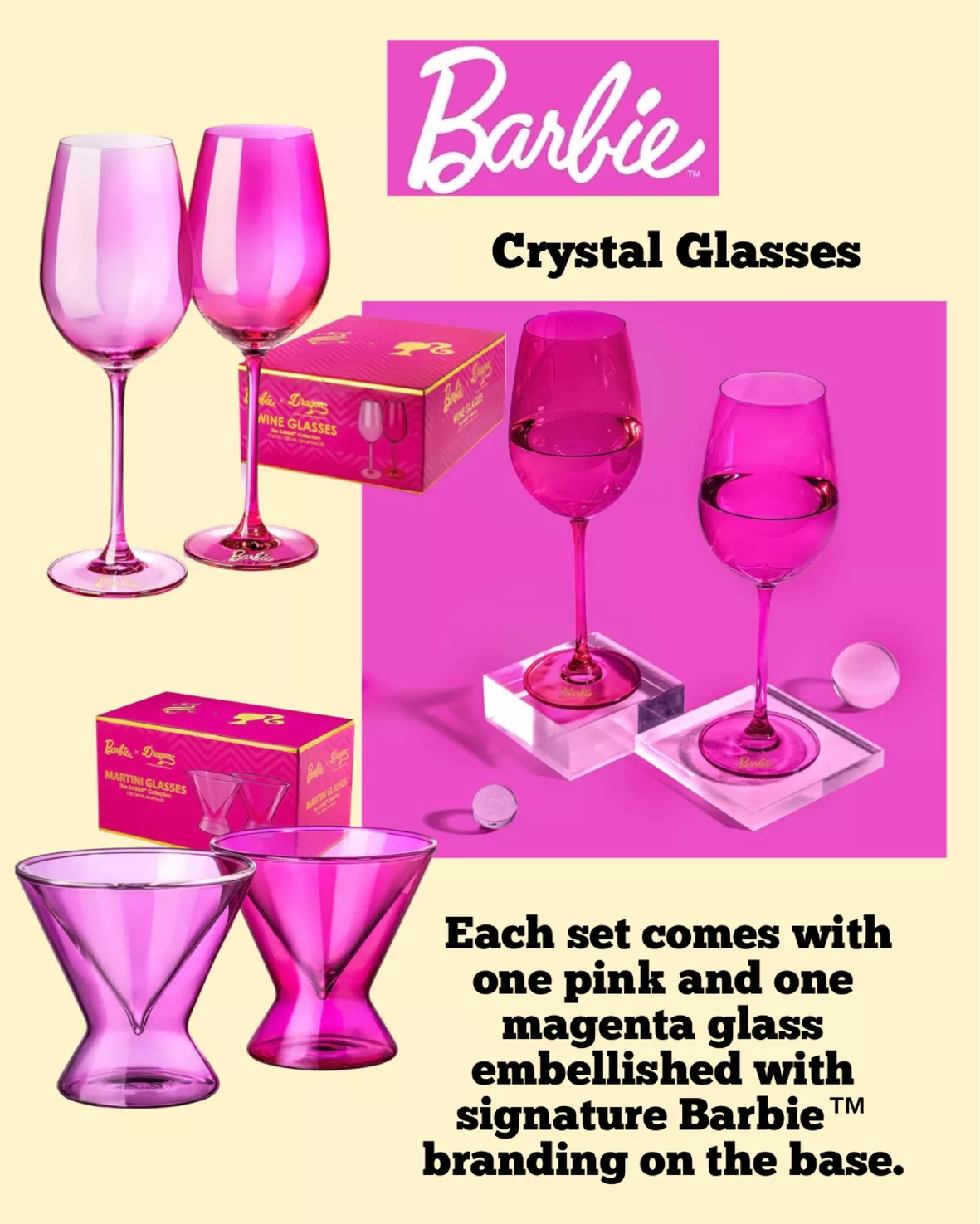 Barbie x Dragon Glassware Wine Glasses, Pink and Magenta Crystal