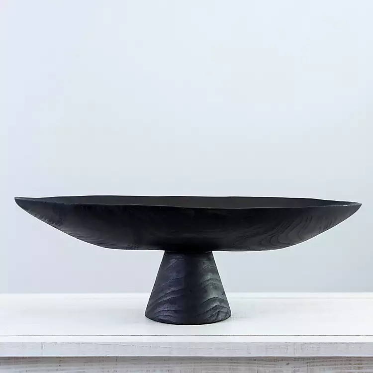 Black Lacquered Teak Wood Pedestal Bowl | Kirkland's Home