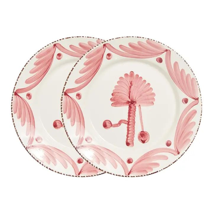 Casa Nuno Pink and White Dinner Plates, Palm, Set of 2 | Chairish