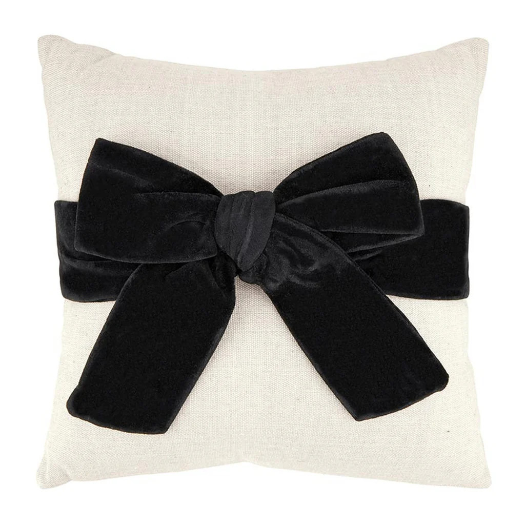 Velvet Bow Pillow - Black | Ama La Vita