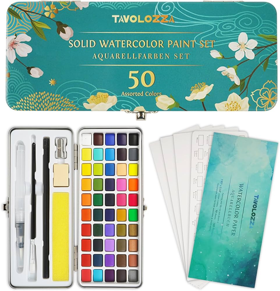 TAVOLOZZA Watercolor Paint Set, 50 Vivid Colors Including Metallic and Fluorescent Colors in Gift... | Amazon (US)