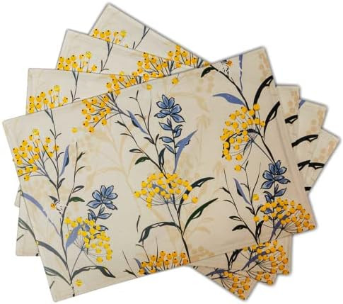 Floral Placemats Set of 4 Vintage Floral Summer Flowers Yellow Placemats for Kitchen Table Linen ... | Amazon (US)