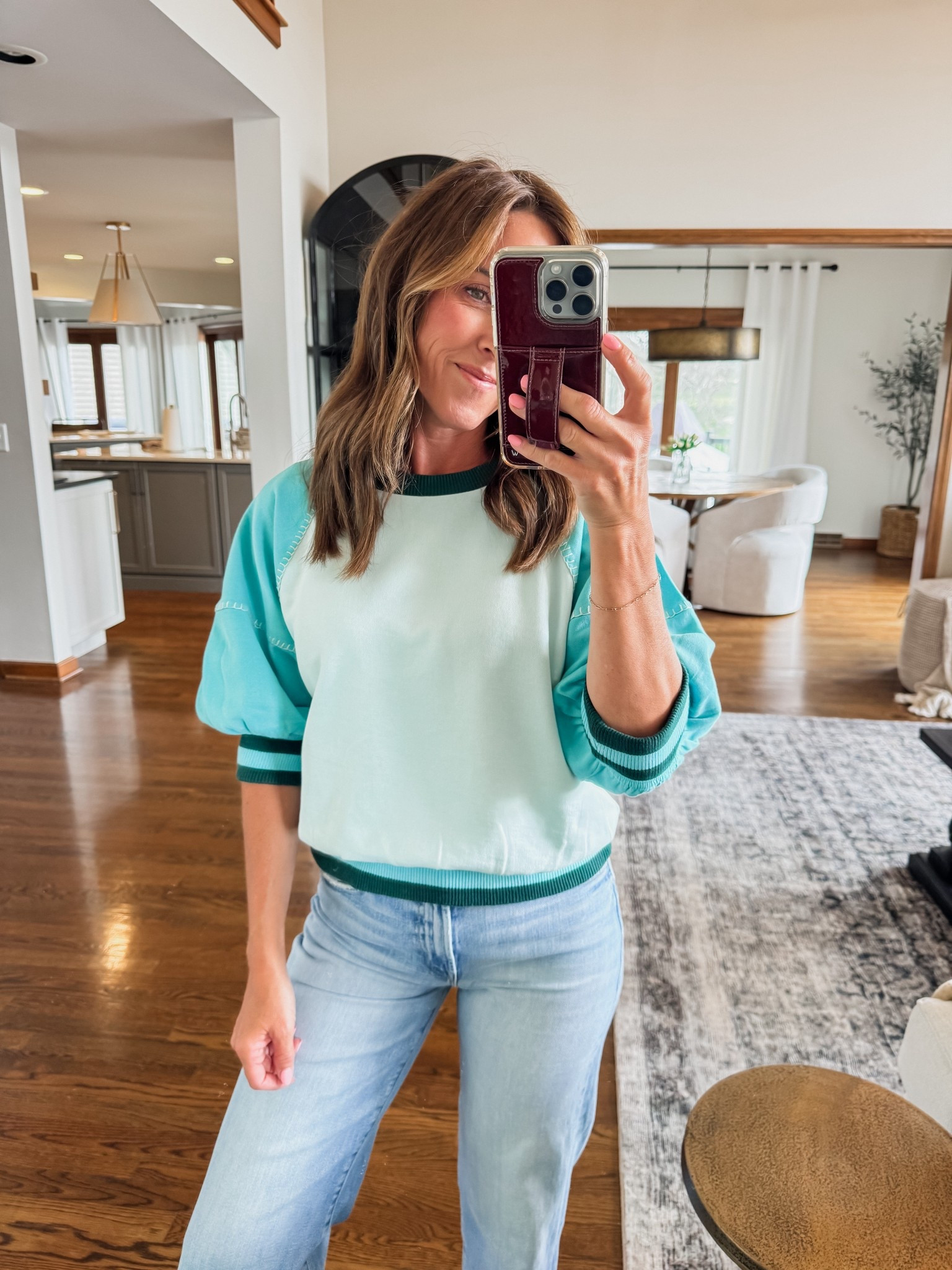 A recent look. 🌸
Always a fan of a short sleeve sweatshirt. Thought the color block was cute on this one!! 
XS here  

#LTKSeasonal #LTKOver40 #LTKmomlife