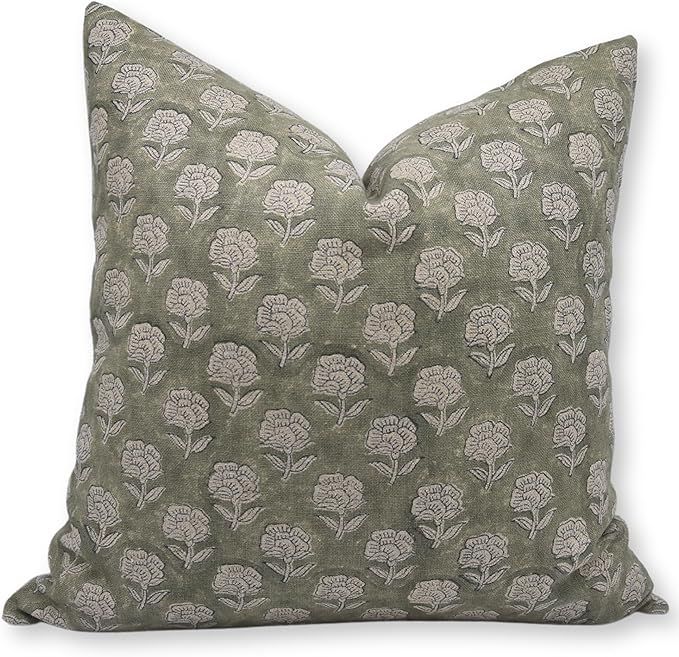 Fabritual Block Print Thick Linen 14x14 Throw Pillow Covers, Decorative Handmade Vintage Pillow C... | Amazon (US)