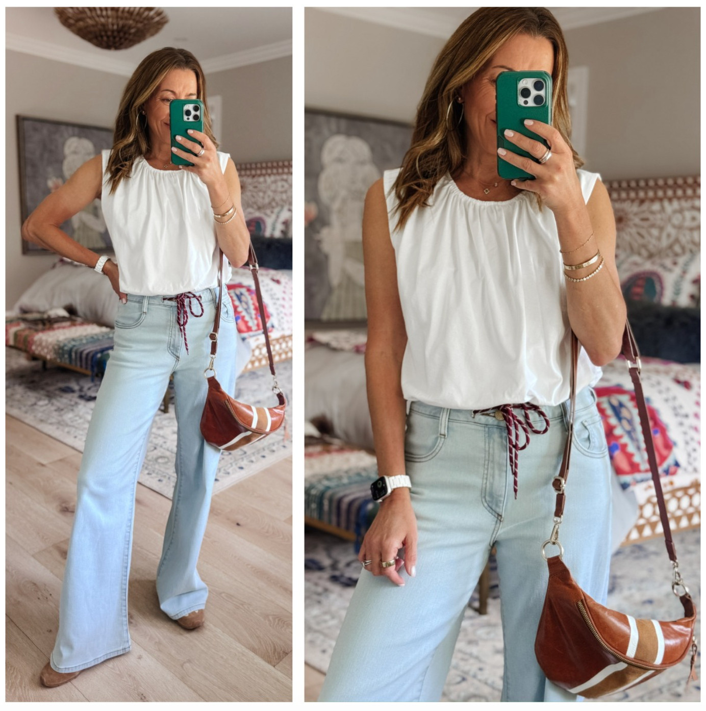 A little bubble top, a fun tie-waist detail, and wide leg denim? Say less. 🤍
This outfit feels polished, feminine, and easy all at the same time. 

 #LTKootd #LTKmomlife #LTKSeasonal
