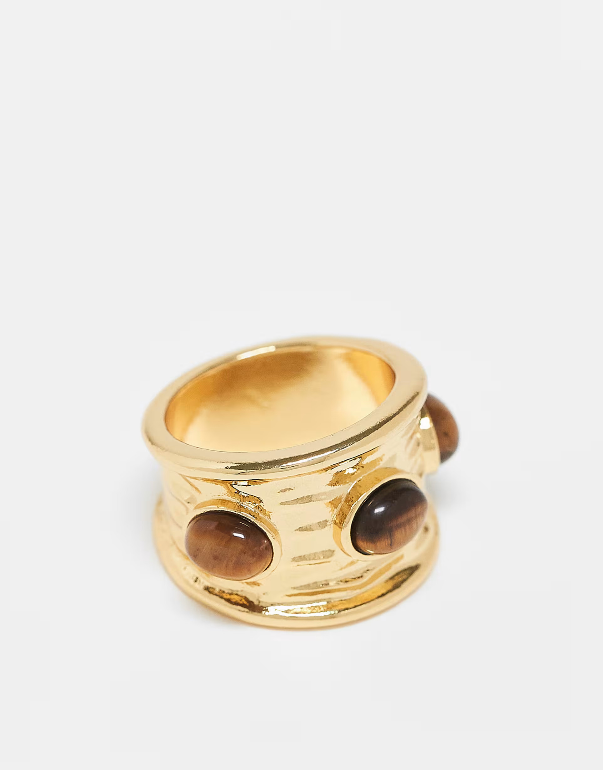 ASOS DESIGN Curve 14k gold plated ring with real tigers eye semi precious stone design | ASOS (Global)
