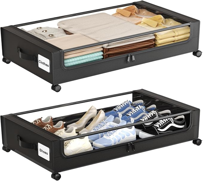 Under Bed Storage with Wheels,XXL 60L Under Bed Storage Containers with Clear Lids, Rolling Under... | Amazon (US)