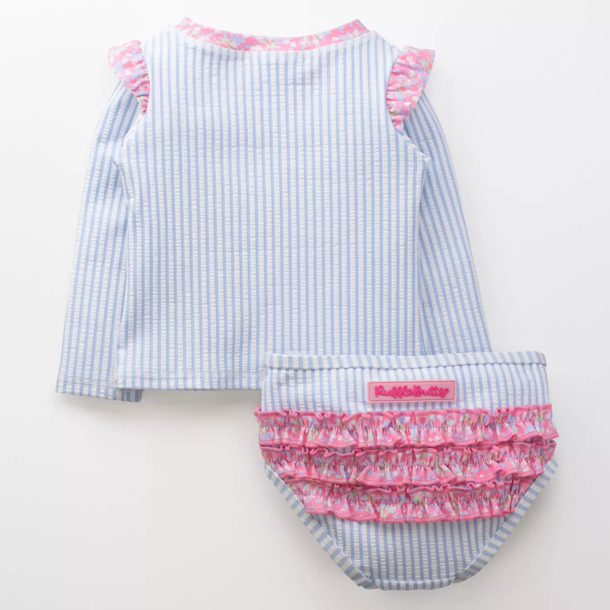 RuffleButts Toddler Girls' Seersucker Long Sleeve 2pc Rash Guard Set - Blue 4T | Target