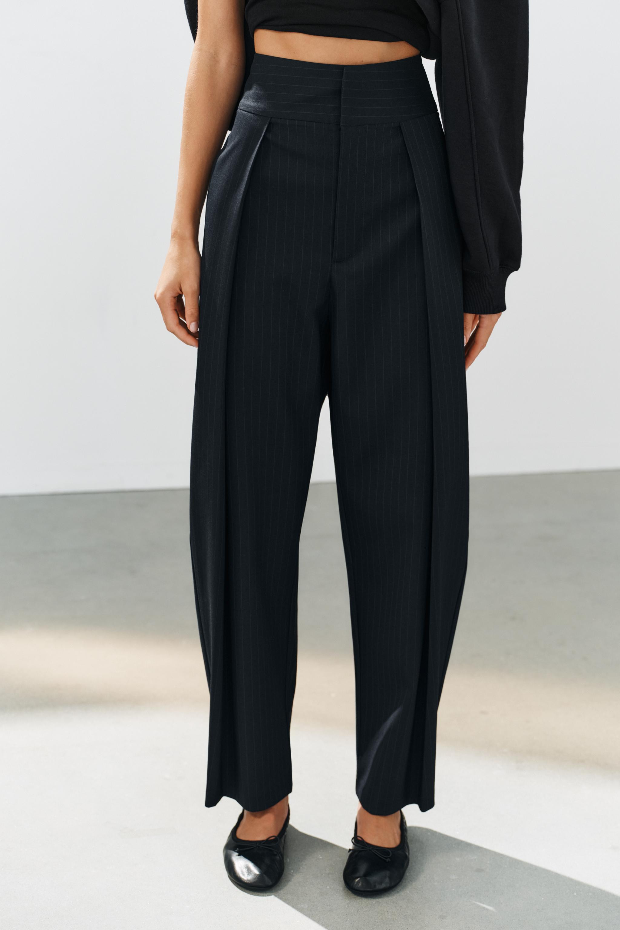 STRIPED PLEATED BALLOON PANTS | Zara US