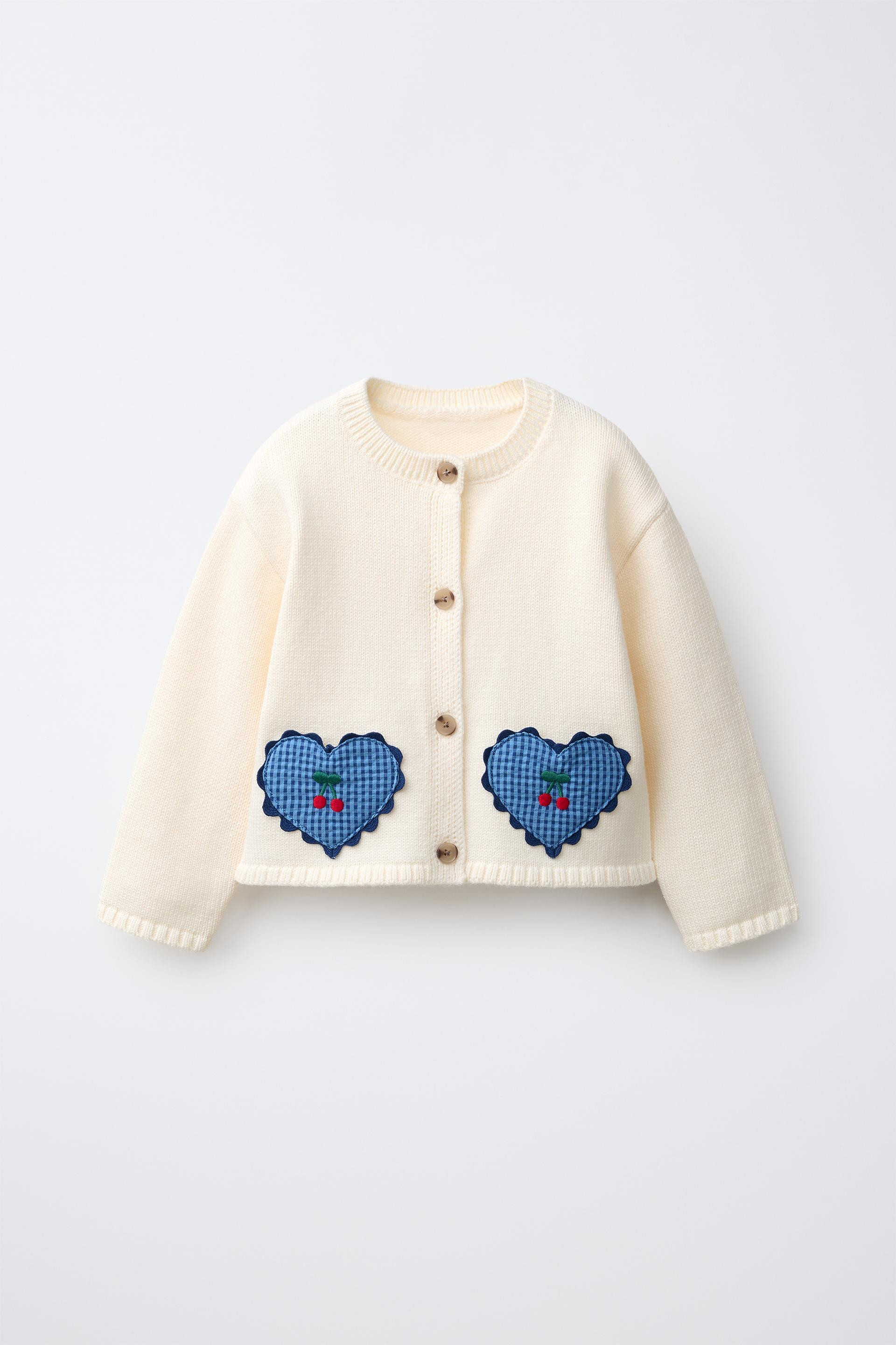 Zara - Heart Pocket Cardigan - Ecru - 5 Years (43,3 Inches) - Kids | Zara US