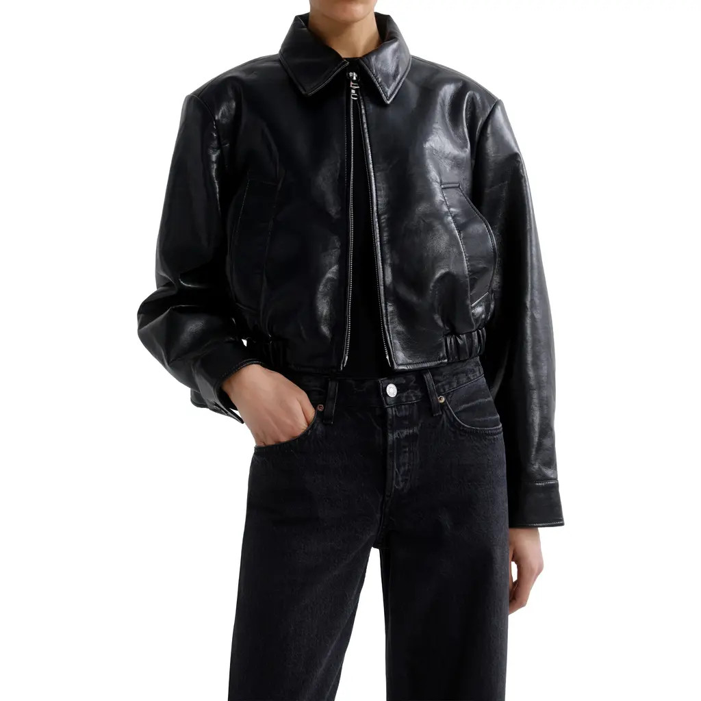 AGOLDE Nahla Cropped Recycled Leather Blend Jacket in Detox Black at Nordstrom, Size Large | Nordstrom