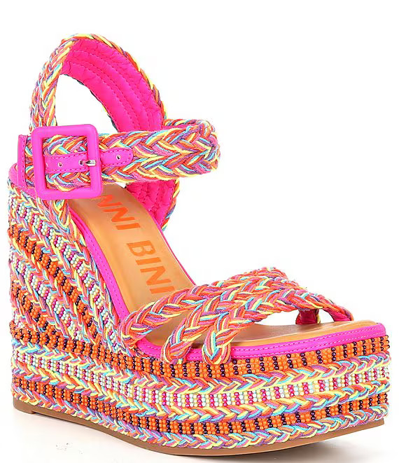 Gianni Bini Santi Woven Beaded Strappy Wedge Platform Sandals | Dillard's | Dillard's