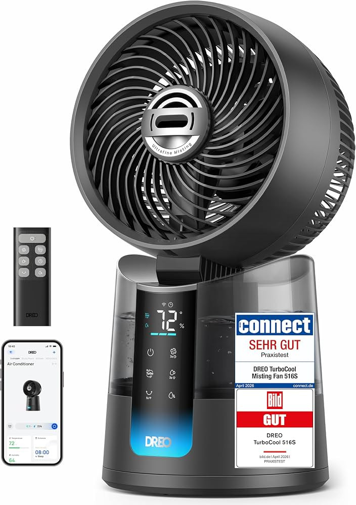 DREO TurboCool Nebelventilator 516S, Tischventilator mit 150°+30° Oszillation, Verdunstungsküh... | Amazon (DE)