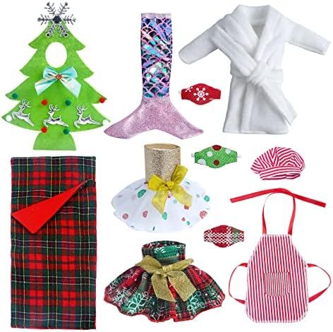 ANLIONYE 10Pcs Santa Couture Christmas Elf Doll Clothes Christmas Doll Clothing Costume Accessori... | Amazon (US)