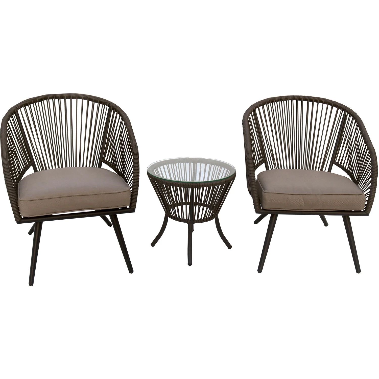 Mod Ella 3-Piece Bistro Chat Set with Rope Chairs, Thick Cushions, and Glass Top Side Table - Wal... | Walmart (US)