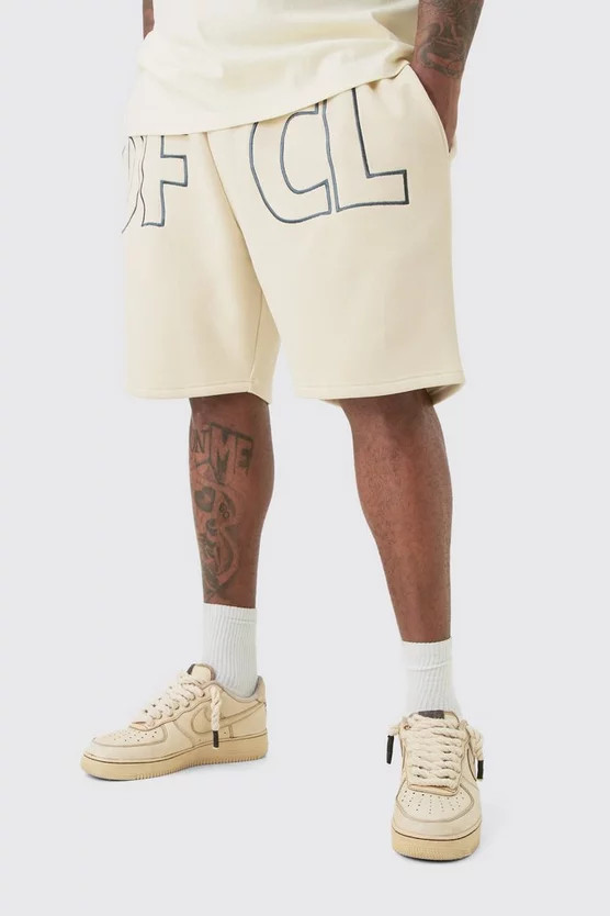 Plus Oversized OFCL Embroidered Jersey Shorts | boohooMAN (US & Canada)