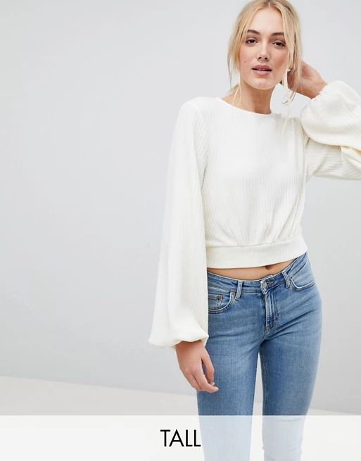 Fashion Union Tall Bishop Sleeve Cropped Knitted Sweater | ASOS US