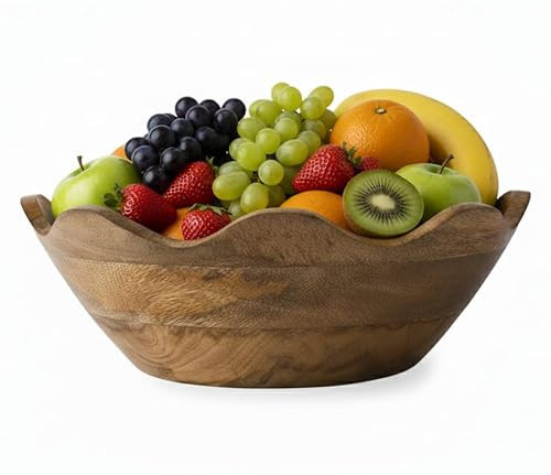 Mela Artisans Scalloped Decorative Wooden Bowl | 12 Inch Mango Wood Fruit & Serving Bowl | Natural Grain Finish | For Kitchen Counter | Snacks | Desserts | Bread | Handcrafted Home Decor | Amazon (US)