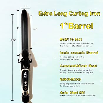 abp 1 Inch Curling Iron Extra Long Barrel with Ceramic Coating for Long/Medium Hair,LED Display I... | Amazon (US)