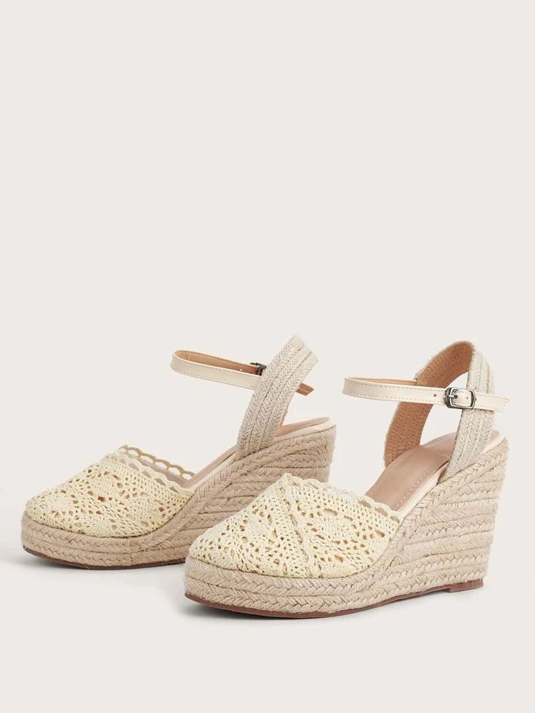 Crochet Lace Espadrille Wedges | SHEIN