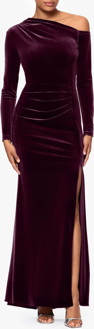 One-Shoulder Long Sleeve Velvet Gown | Nordstrom