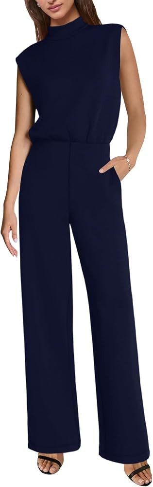 SENSERISE Womens Jumpsuits Dressy Casual One Piece Outfits Sleeveless Mock Neck Wide Leg Pants wi... | Amazon (US)