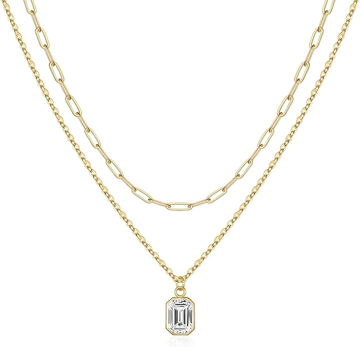 Stocking Stuffers for Women - Layered Birthstone Necklace for Women Girls, 14K Gold-Plated Paperc... | Amazon (US)