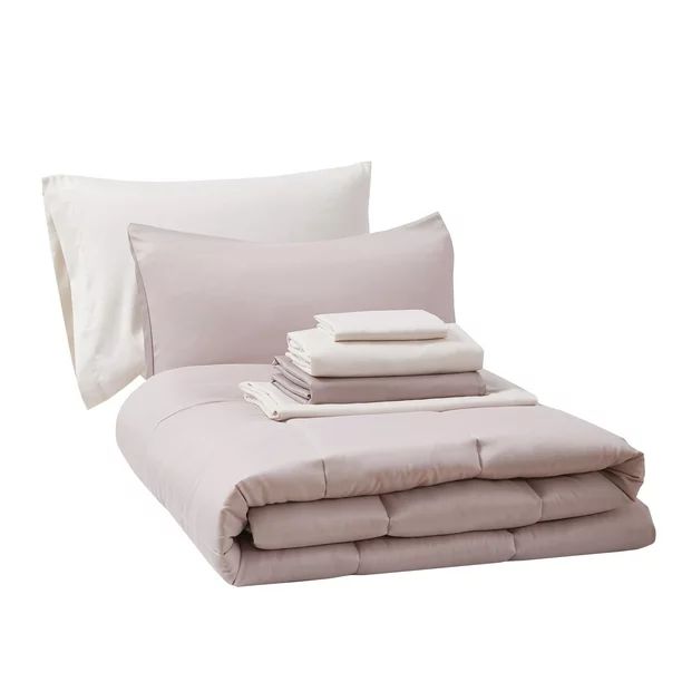 Mainstays Solid Polyester Reversible Bed-in-a-Bag Set, Blush Pink, Queen, 8-Pieces - Walmart.com | Walmart (US)