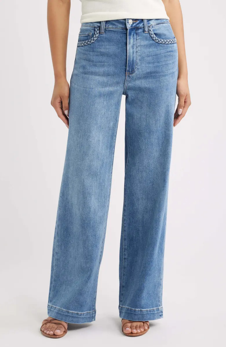 PAIGE Anessa Braided Pocket High Waist Wide Leg Jeans | Nordstrom | Nordstrom