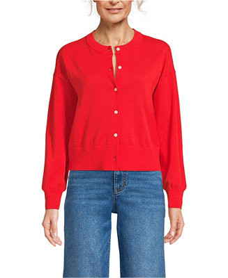 Women's Cropped Fine Gauge Crew Neck Cardigan Sweater | Macy's