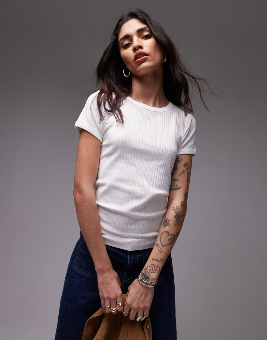 Topshop wide rib tee in white | ASOS (Global)
