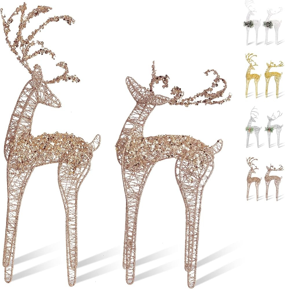 ZHANYIGY 2pc Set White Pearl Champagne Winding for Standing Reindeer Decorations Christmas Reinde... | Amazon (US)