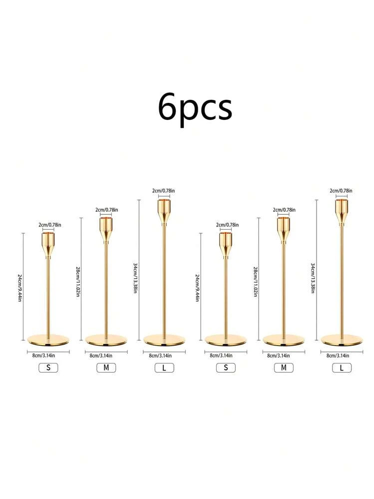 6pcs Metal Gold Tapered Candlesticks 6pcs Set Small Glass Candlestick Simple Gold Wrought Iron Ca... | SHEIN