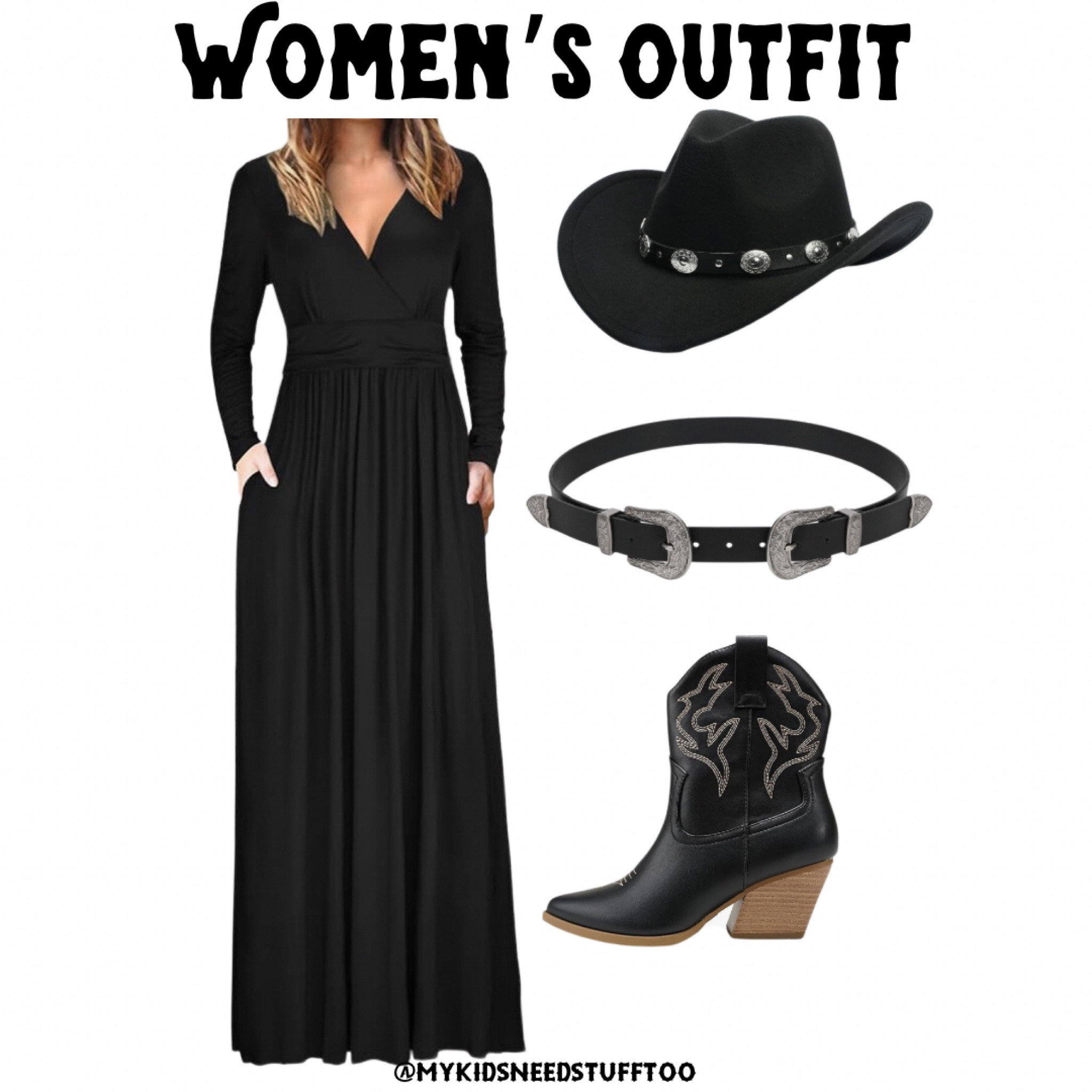 Womens western wedding wear.  Winter outfit. Cowboy outfit. Black dress. Cowboy hat. Western belt. Cowboy boots.  

#LTKU #LTKstyletip #LTKfamily
