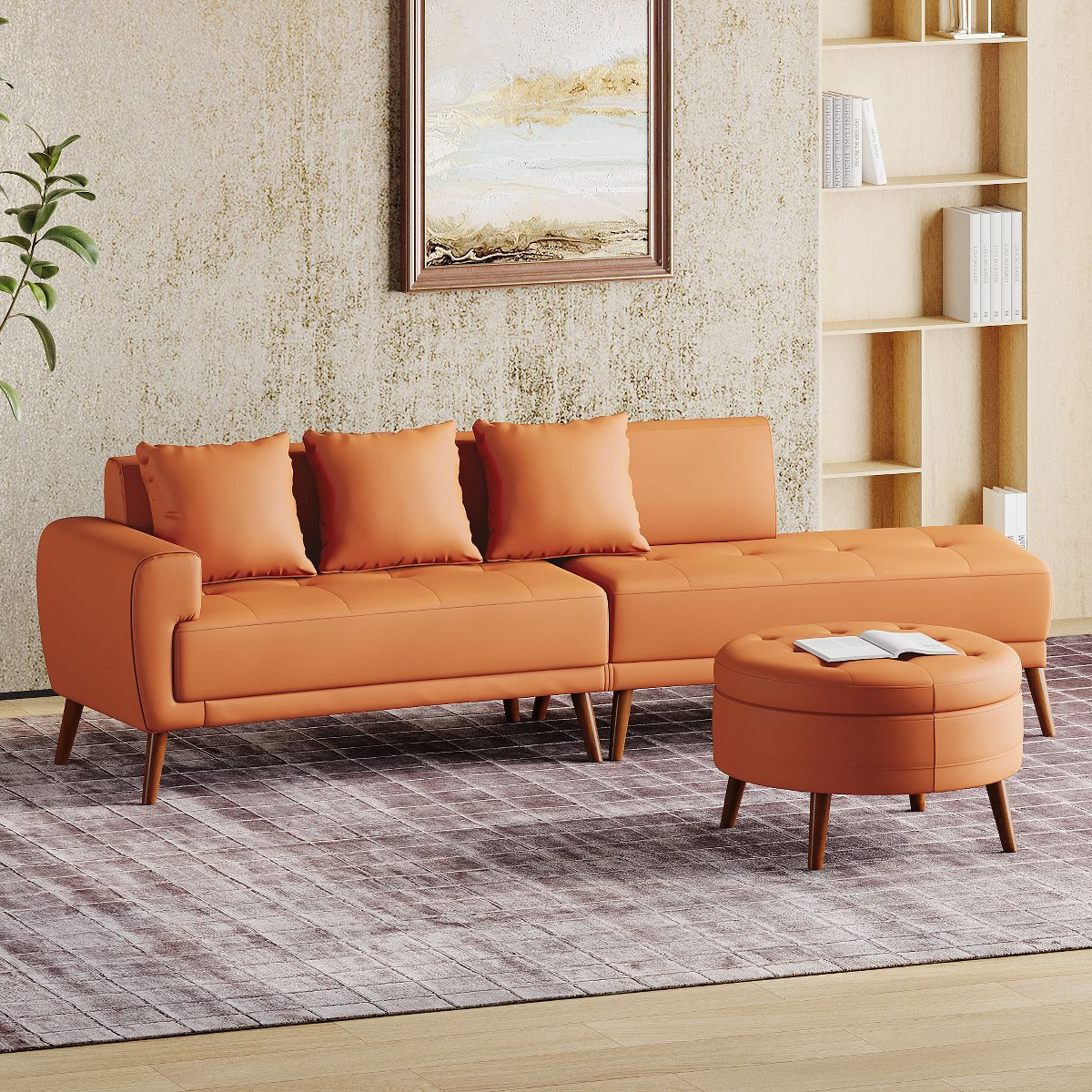 107" Contemporary Sofa Stylish Couch with a Round Storage Ottoman and Removable Pillows for Livin... | Target