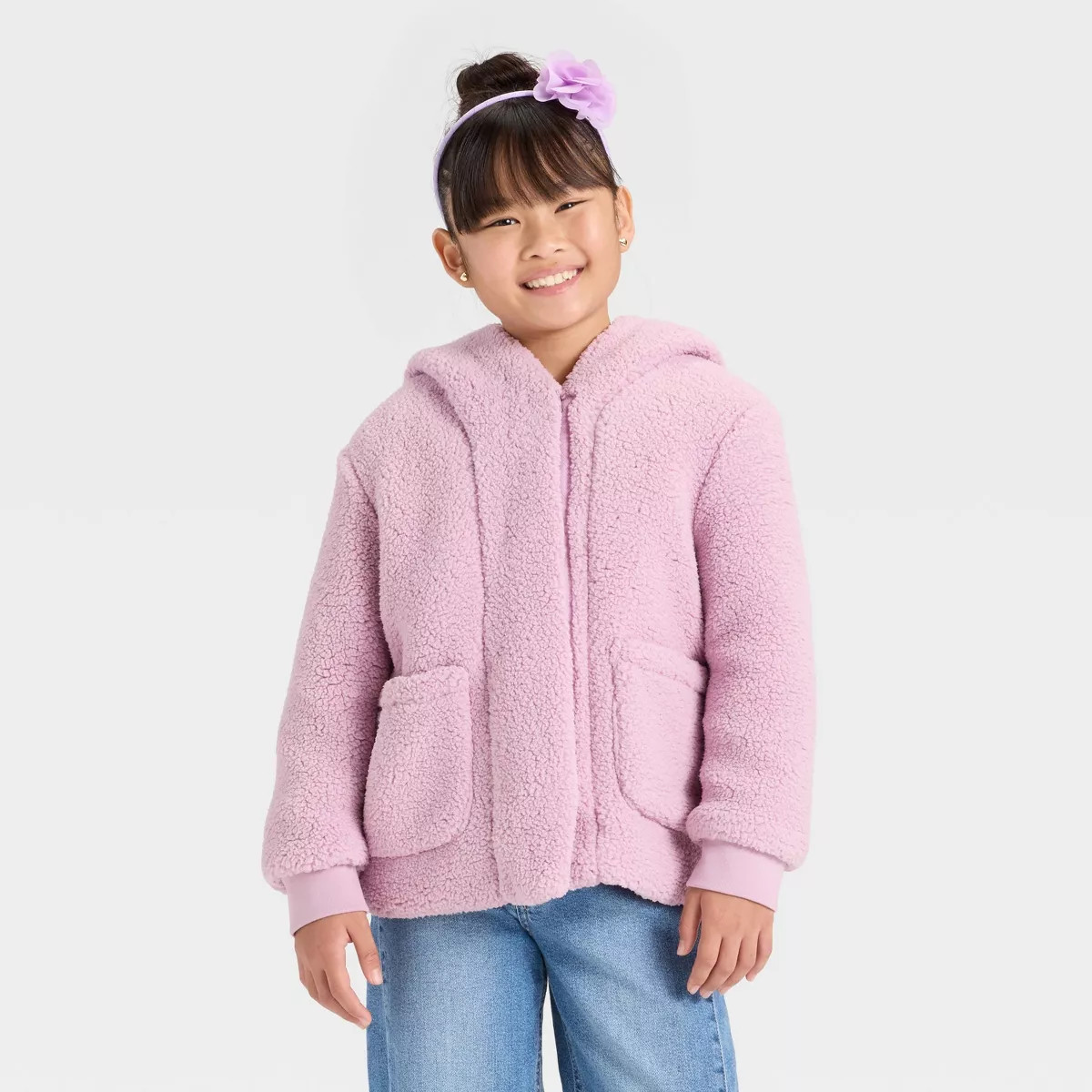 Girls' Faux Shearling Jacket - Cat & Jack™ Mauve M | Target