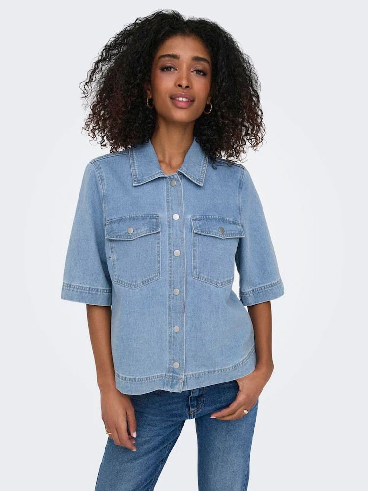 Buy ONLY Blue Short Sleeved Denim 100% Cotton Shirt from Next Ireland | Next EU