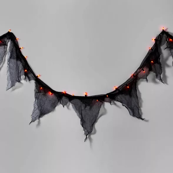 35ct Orange with Black Wire Guaze Garland Incandescent Halloween String Lights - Hyde & EEK! Bout... | Target