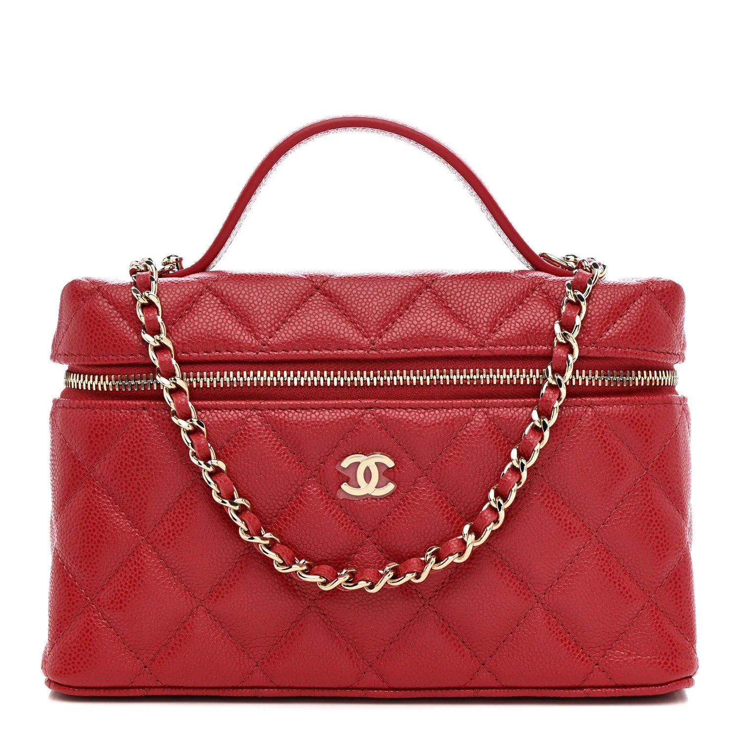 Caviar Quilted Top Handle Slim Vanity With Chain Red | FASHIONPHILE (US)