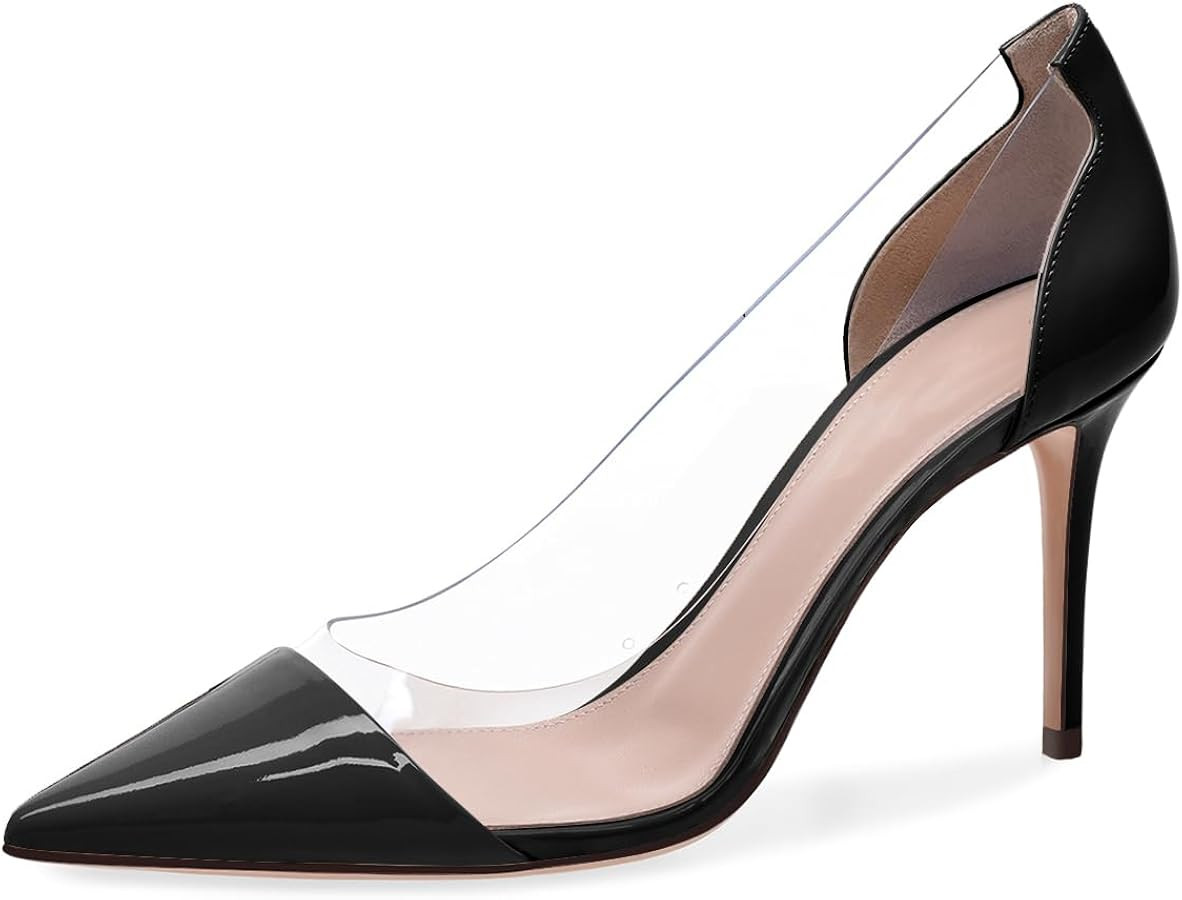XINIUNIU Clear Heels for Women Transparent Pointed Toe Stiletto Pumps Slip On Closed Toe 4 Inch B... | Amazon (US)